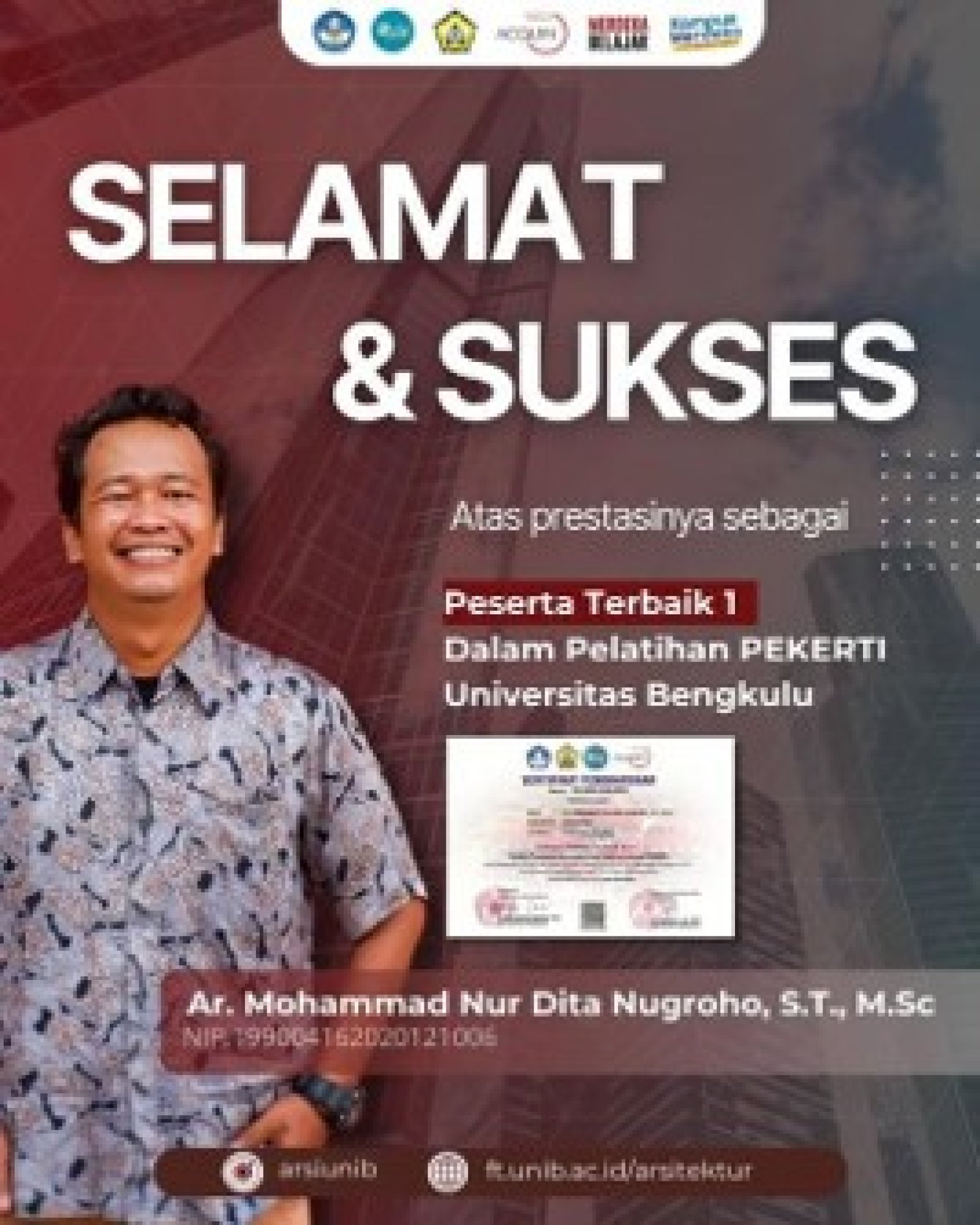 Dosen Arsitektur UNIB Berhasil Raih Predikat Peserta Terbaik