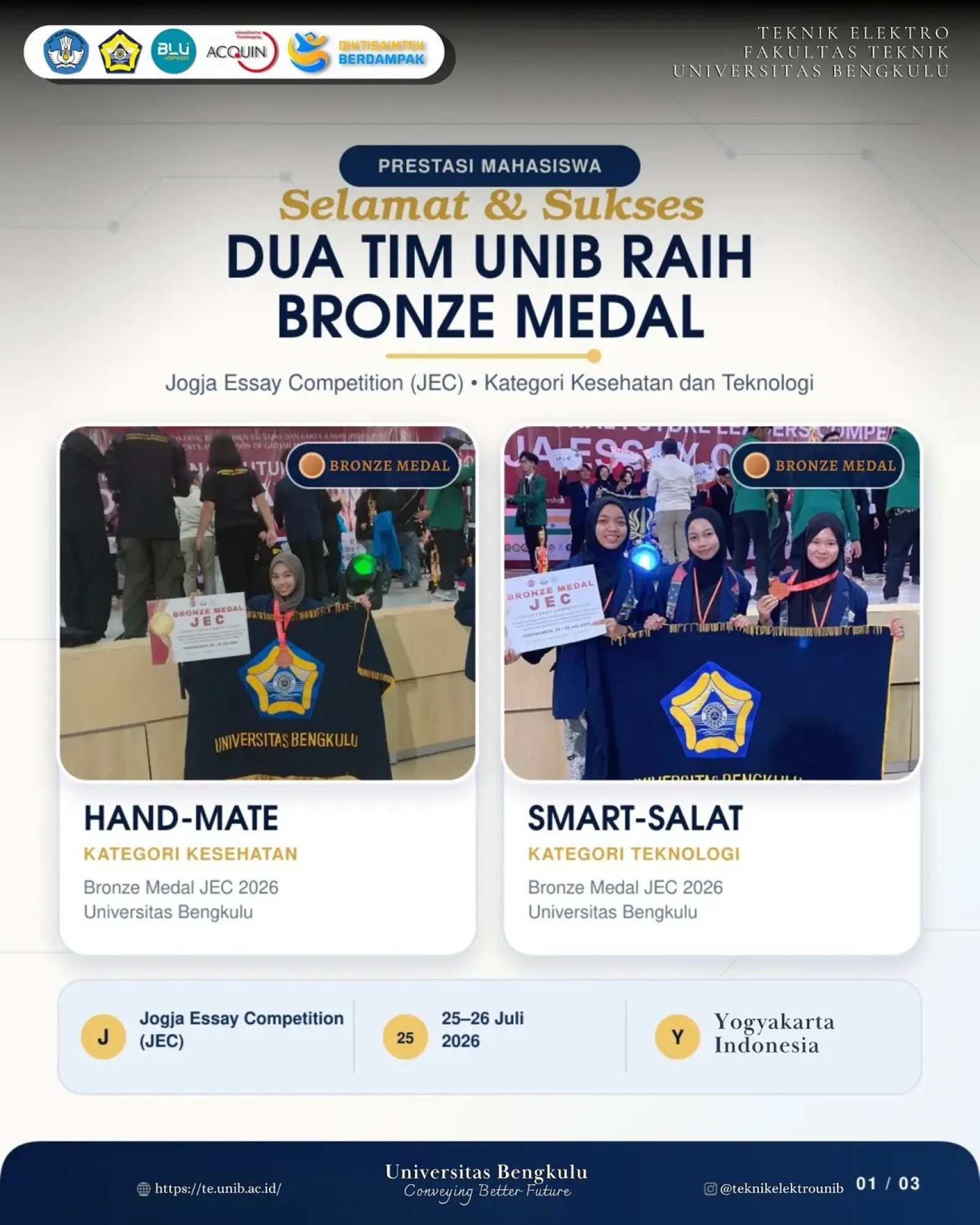Banggakan Almamater, Dua Tim Mahasiswa Teknik Elektro Sukses Raih Medali Bronze di Ajang JEC 2026