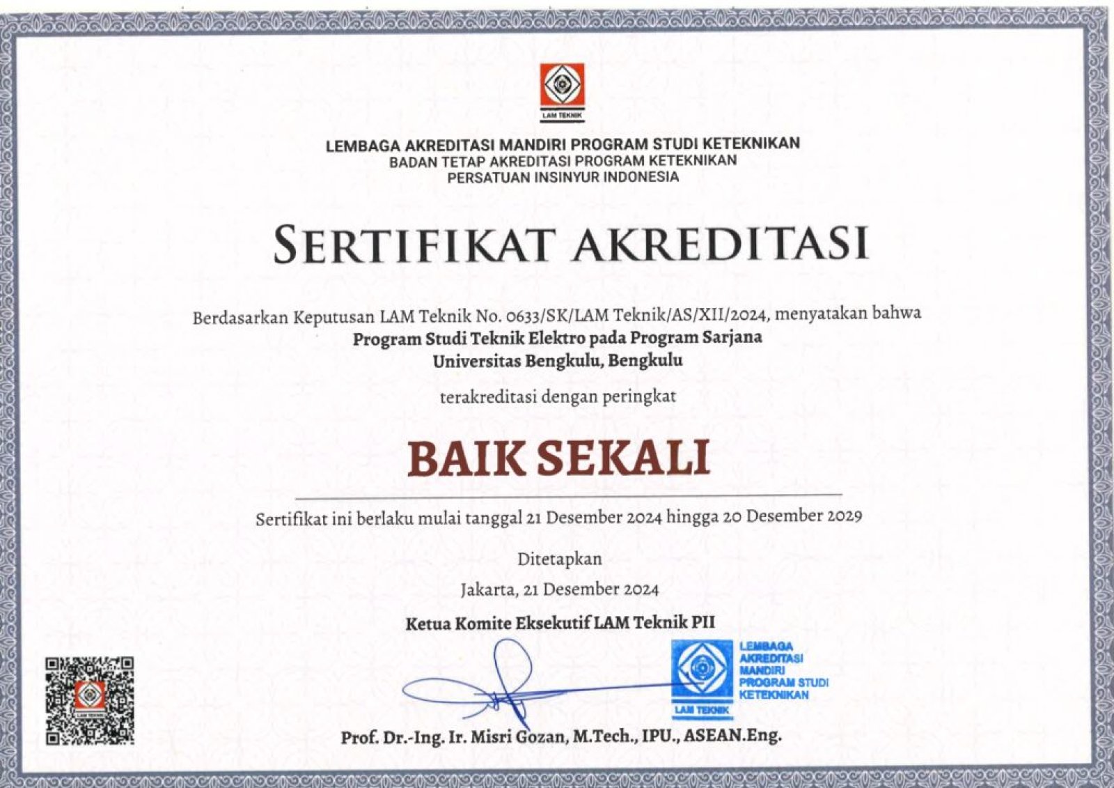 Program Studi Teknik Elektro Berhasil Meraih Akreditasi “Baik Sekali“