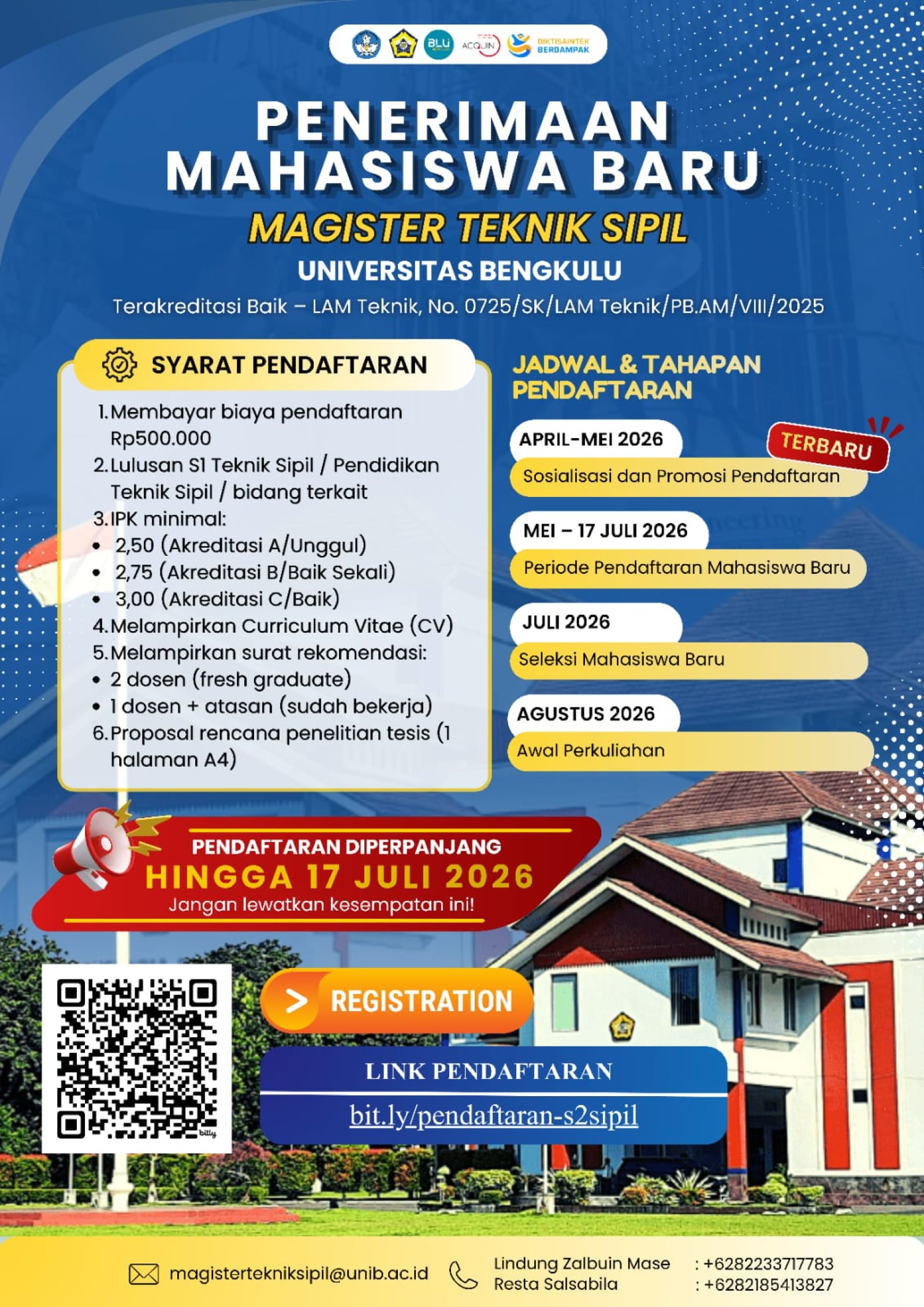 Pendaftaran S2 Teknik Sipil Dateline 17 Juli 2026