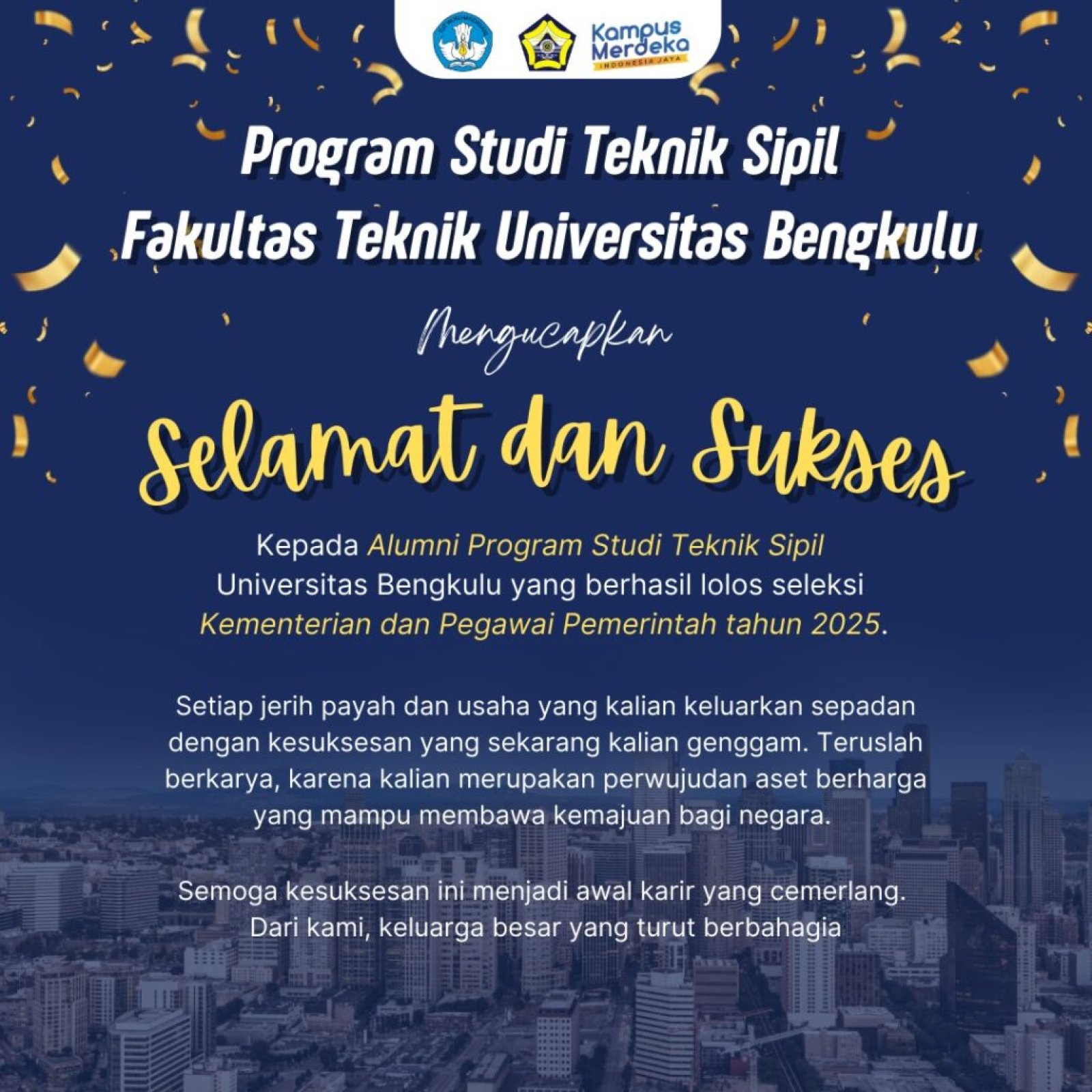Ucapan Selamat Alumni Program Studi Teknik Sipil Universitas Bengkulu