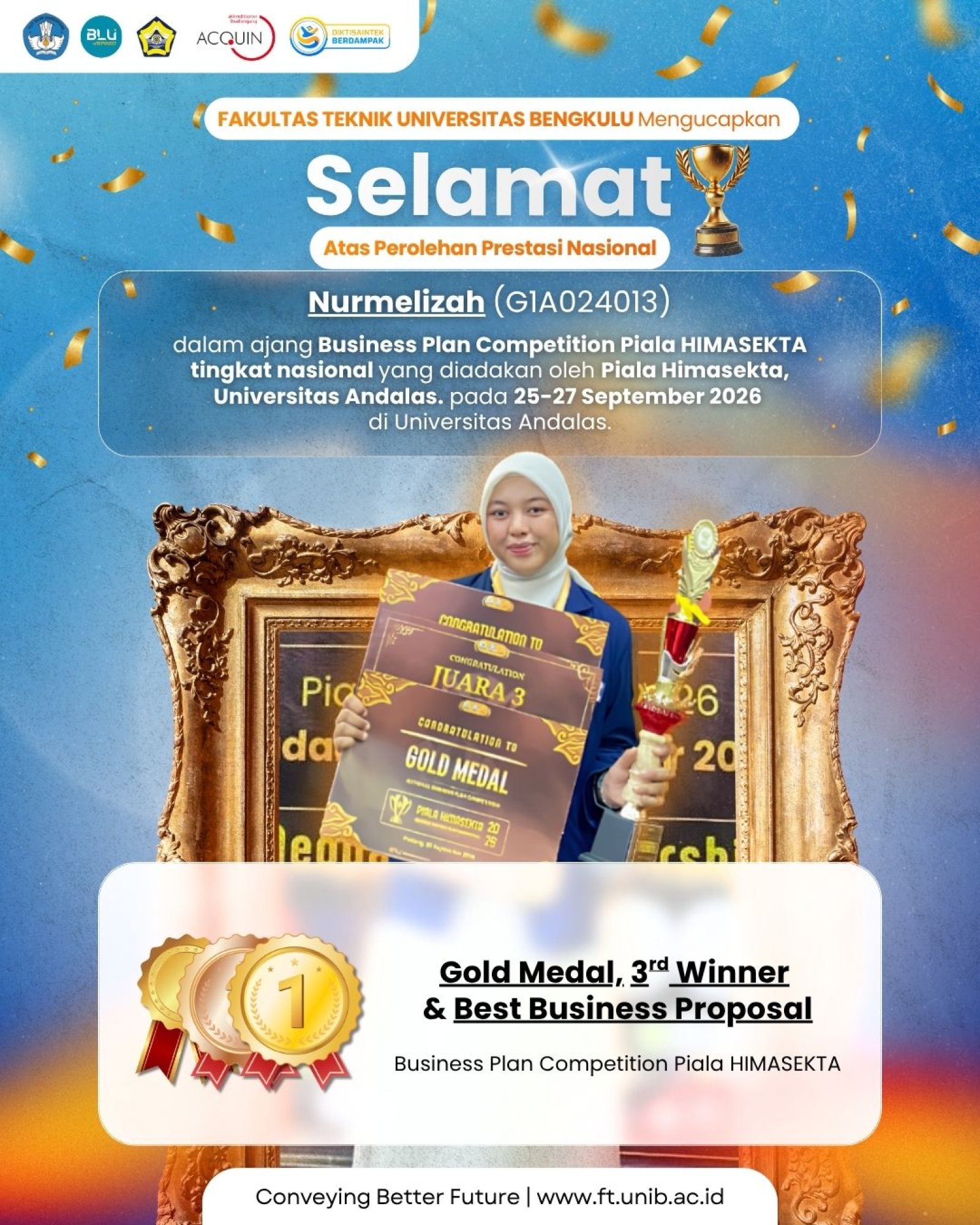Mahasiswa FT UNIB Raih Gold Medal, 3rd Winner, dan Best Business Proposal pada Business Plan Competition Tingkat Nasional