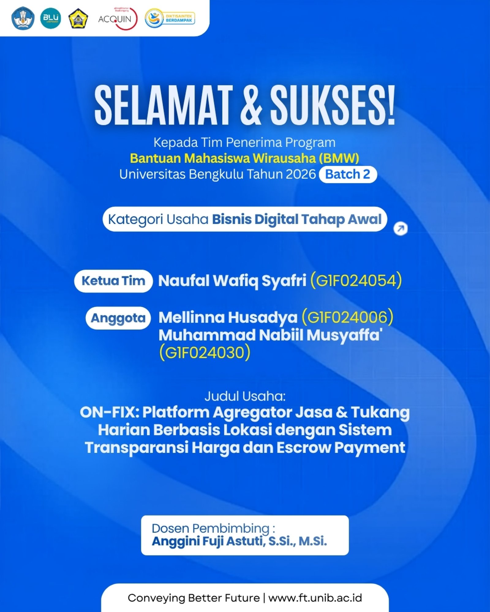 11 Tim Mahasiswa FT UNIB Terima Bantuan Mahasiswa Wirausaha Universitas Bengkulu Tahun 2026