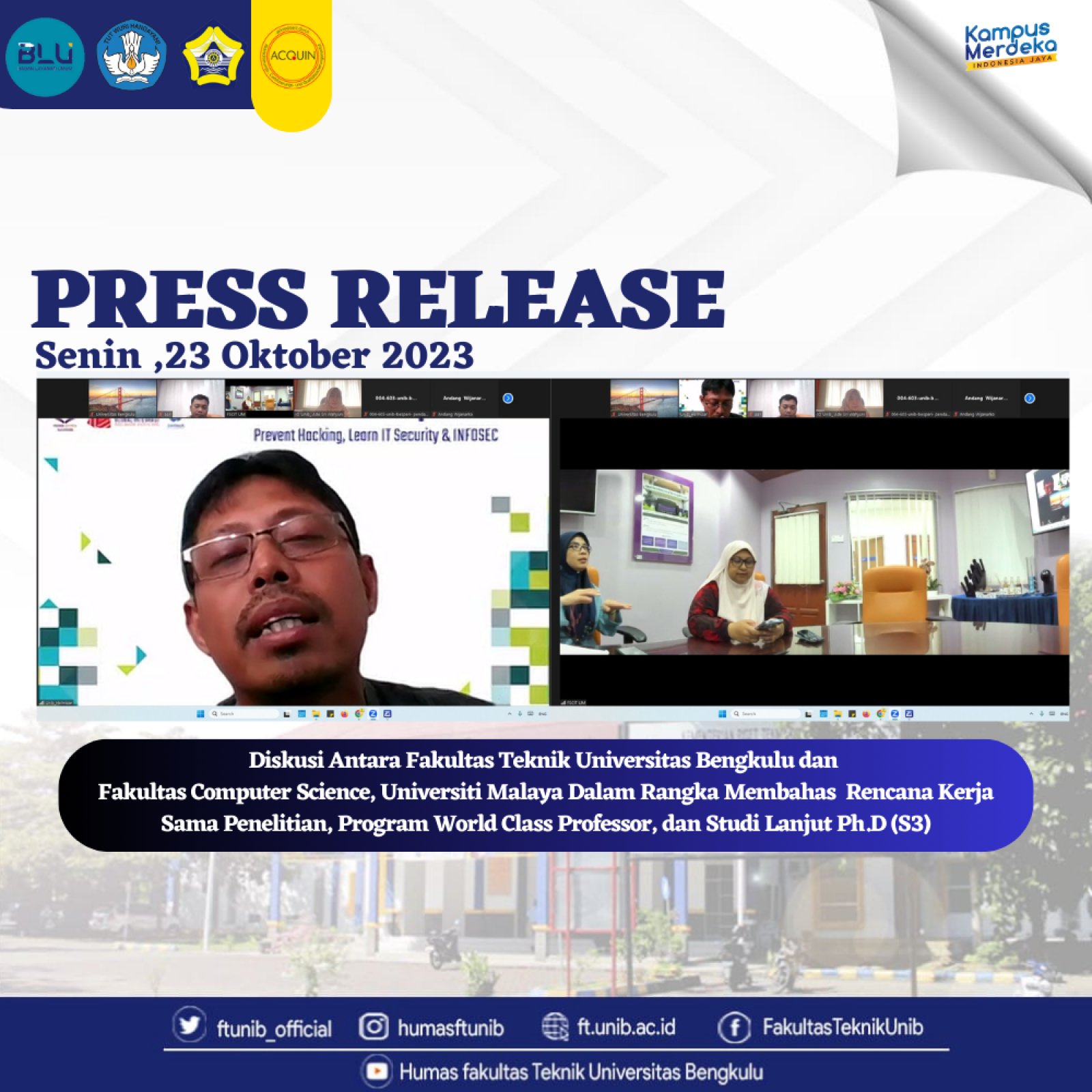 Diskusi Rencana Kerja Sama Antara Fakultas Teknik Universitas Bengkulu Dengan Fakultas Computer Science Universiti Malaya.