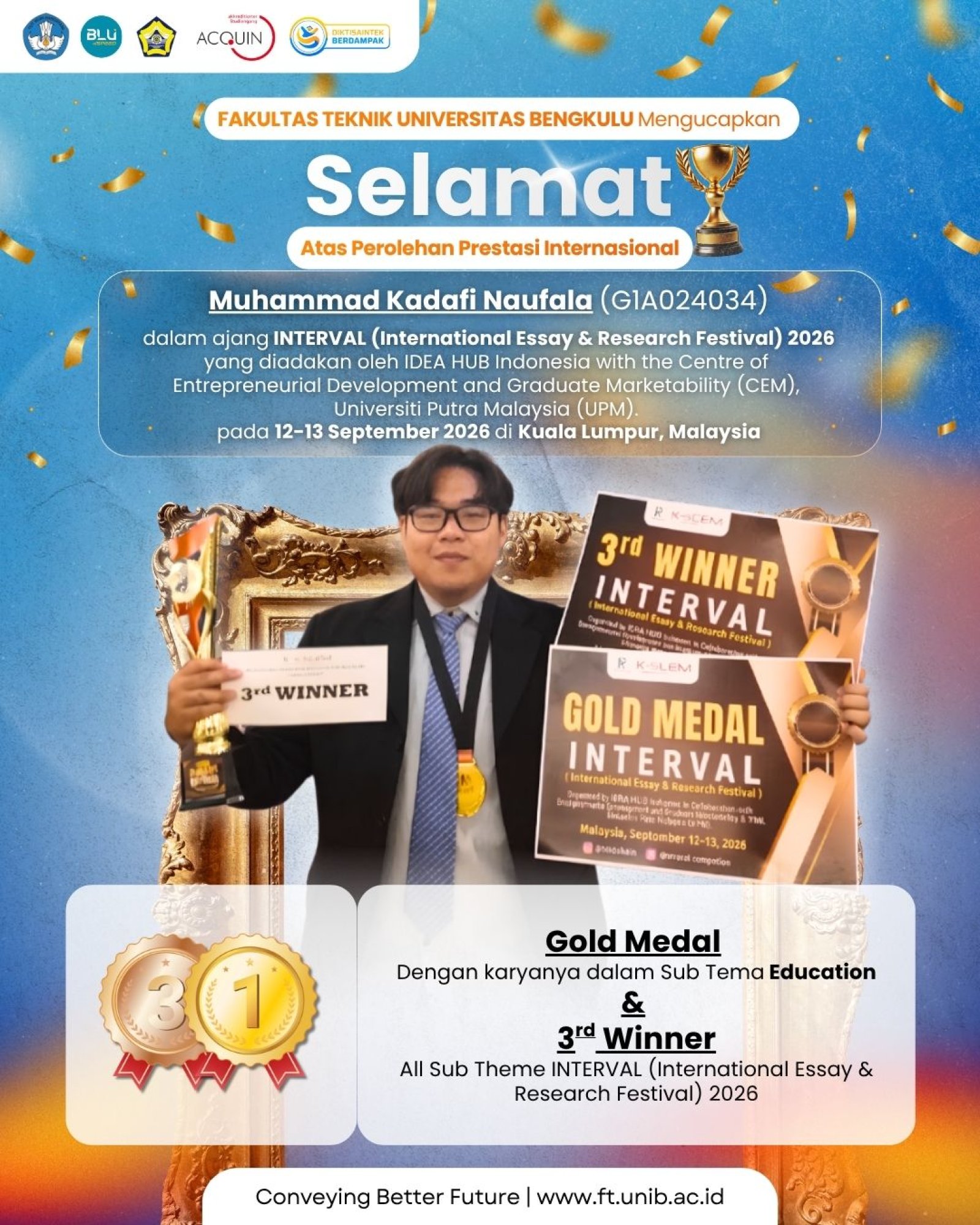 Mahasiswa FT UNIB Raih Gold Medal dan 3rd Winner pada INTERVAL 2026 di Malaysia