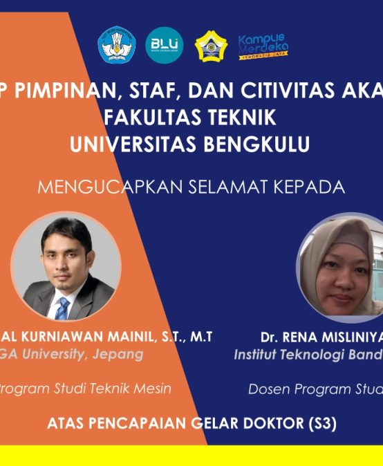 Selamat Atas Pencapaian Gelar Doktor (S3) Untuk Dua Dosen Fakultas Teknik Universitas Bengkulu